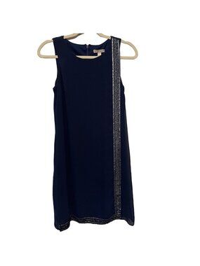 Dressbarn Navy Sleeveless Shift Dress With Metallic Trim 100% Polyester Size 6